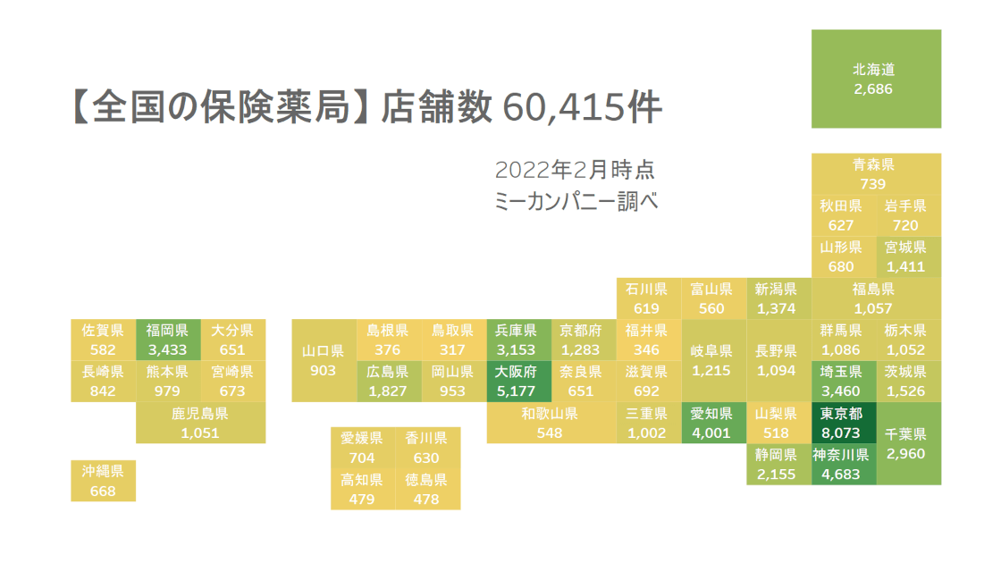 全国の保険薬局店舗数と分布